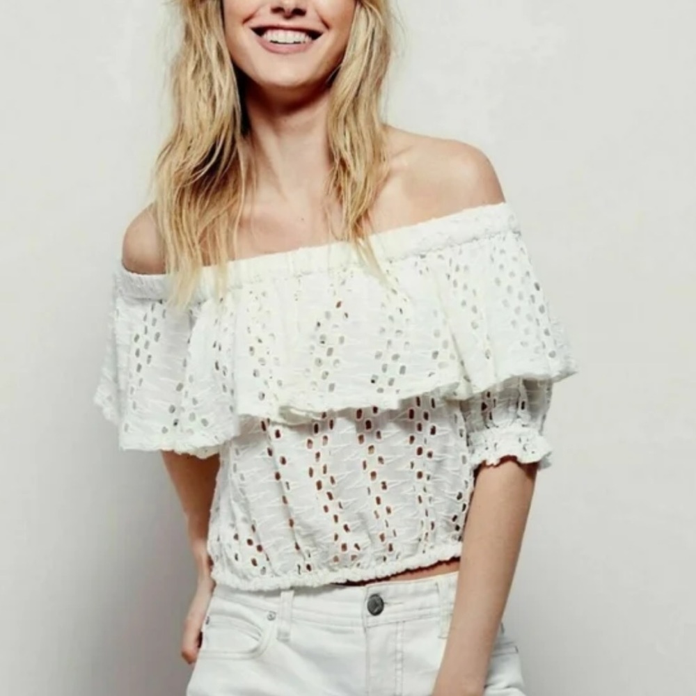 Free People That Girl White Eyelet Off the Shoulder Top Size S